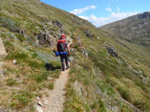 Traversing the slope of Mt. Lee near Lake Albina high in the Snowy Mountains