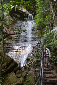 Julie at Empress Falls at the beginning of the beautiful National Pass track