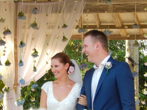The happy couple enjoying their big day surrounded by family and friends