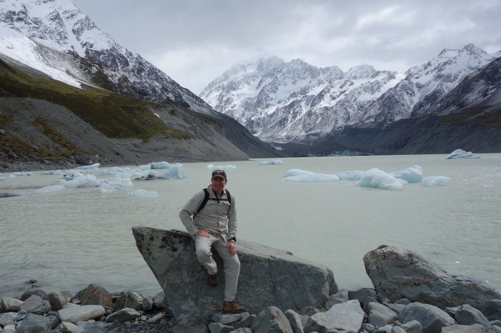The lake at the base of Hooker Glacier with Mt. Cook in the background