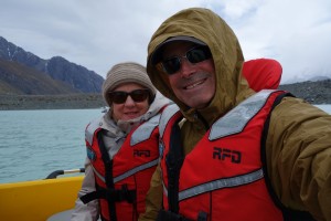 The wind was biting out on the Tasman Lake to see the ice bergs up close