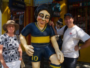 Julie and I hanging out with Diego Maradona in the Buenos Aires suburb of La Boca