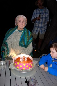 Beat that!  Nana celebrating her birthday under a tarp in the bush surrounded by family.