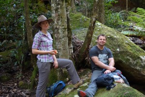 Anna and Carl taking a break on our bush walk into the green rain forest gully