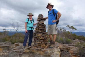 We made it!  Julie and I at the cairn marking the highest point of Pantoneys Crown.