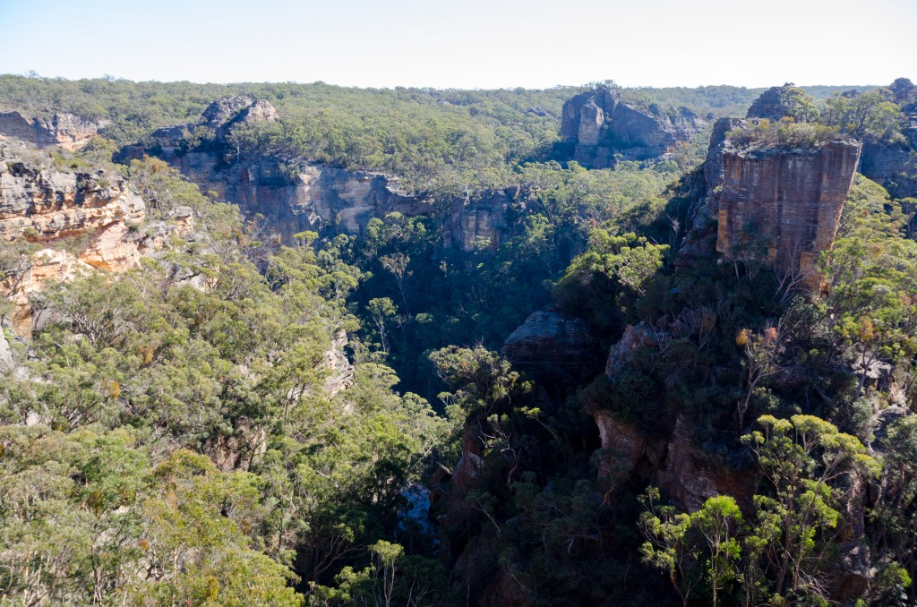 One of our targets for the weekend - to find the hidden Wolgan Falls, seen here from behind the top of it.  