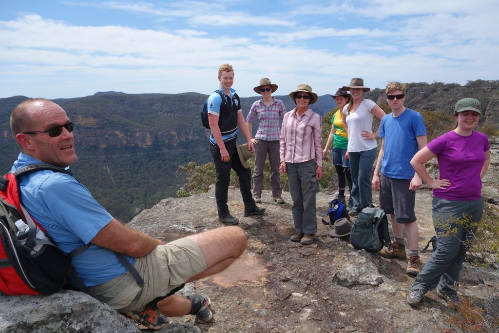 All the gang taking in the panoramic views from the lookout soon to be named Flying Hat Point