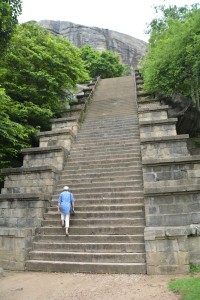 Julie starting the long haul up to the temple at Y.. - the steps got steeper and much more obscure
