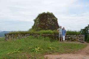 Julie and I standing on the top of the hill with the hairy stupa - hard sweaty work but worth it