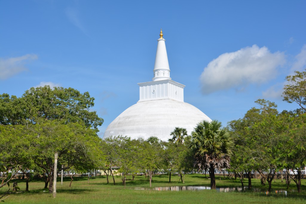 The xx dagoba, grand scale and glaringly white - a huge landmark in the town