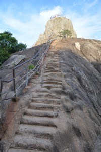 The crudely carved steps and rusty railing took us to the top of the rock at Mihintale