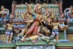 The elaborate figures depicting odd scenes blanketing the huge Hindu temple in Matale
