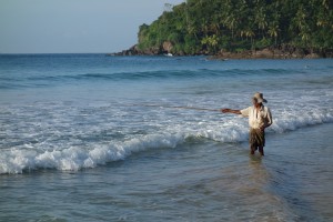 A lone fisherman tries his luck off the beach of Mirissa, one of the hardest hit places in the 2004 tsunami