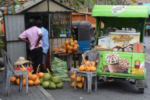 A local shop specialises in King coconuts and ice cream