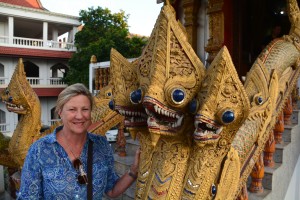 Julie checking out some of the local critters at a temple in Chiang Mai