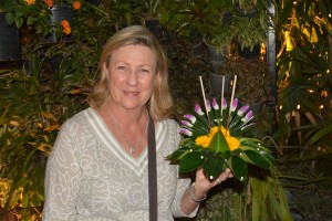 Julie with our krathong looking a bit like a peacock