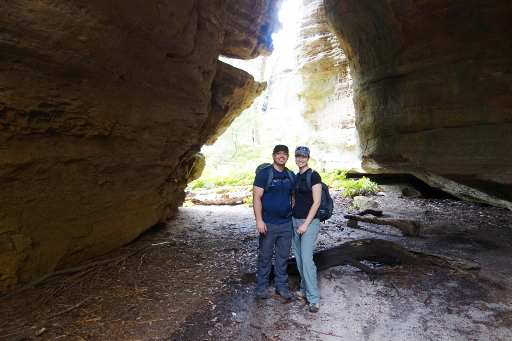 Anna and Carl standing in Stargate Tunnel at the bottom of McLean's Pass