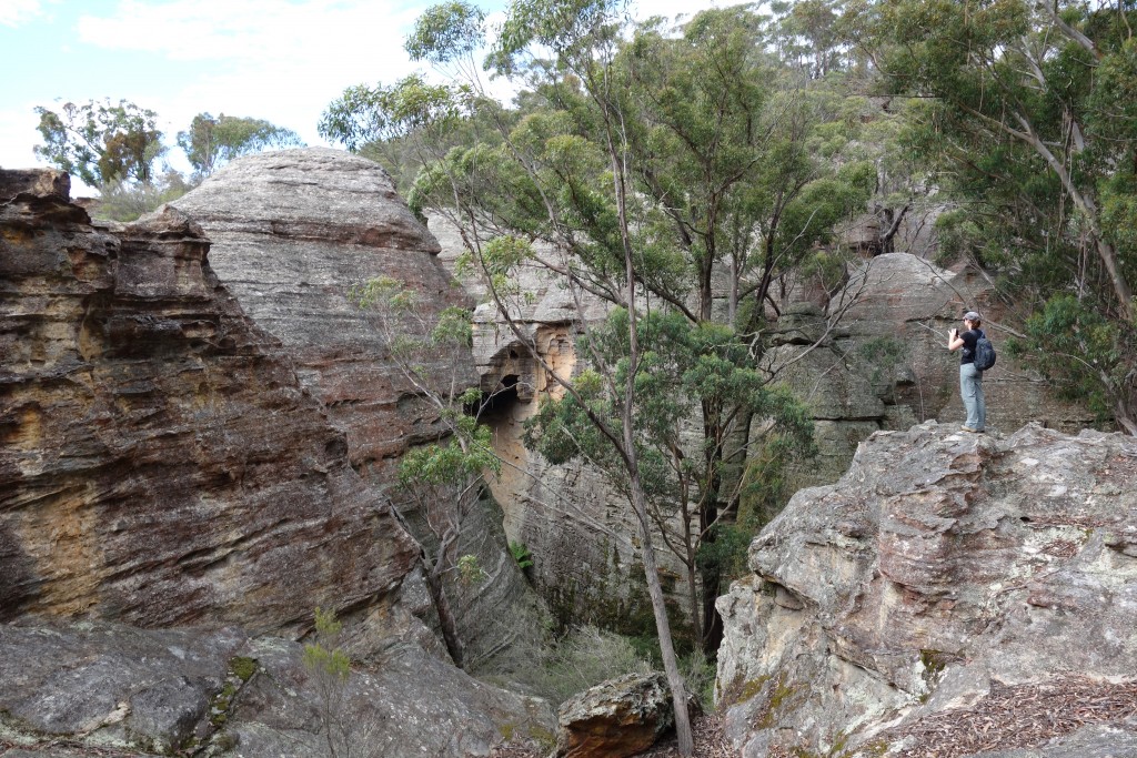 Living amongst giants - the huge pagodas dominate our morning tea spot but give Anna some good photos