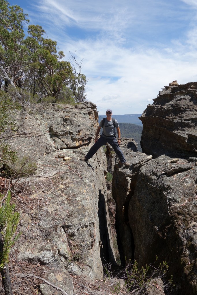 A split in the rock creates a bit of a challenge and a photo op