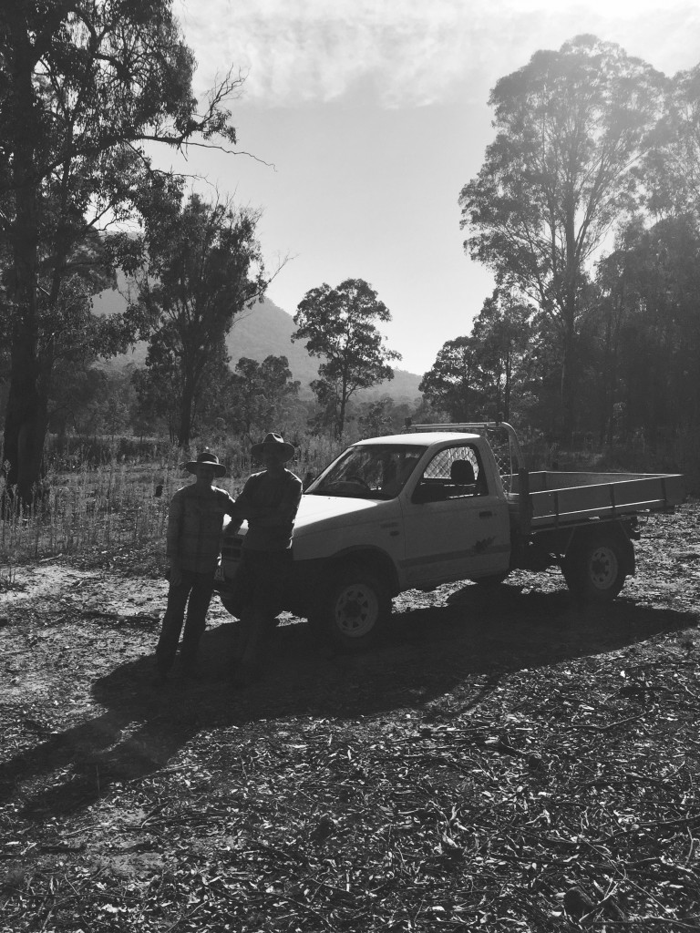 An arty-farty shot by Sarah of Julie and I beside our faithful ute