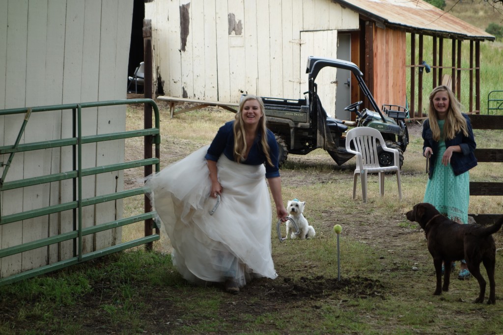 The beautiful bride throws a mean horseshoe as part of the post-ceremony festivities