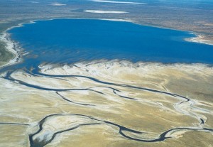 An aerial photo of Lake Eyre full of water - sadly, not my photo
