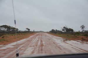 The track out of the park was covered in water and the mud was dangerously slippery