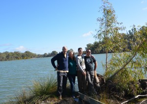 Team shot standing on the isthmus where the Darling and Murray Rivers meet