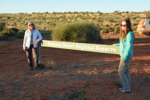 Jacinta and Kathleen pose at the start of the Simpson Desert Reserve