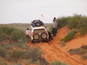 The last sand dune of the day proved too much for one of our vehicles