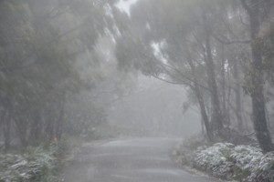 The drive down the mountain was not encouraging for a night of camping