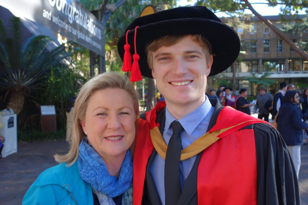 Mum and Will celebrate his amazing achievement of a PhD in Chemical Engineering from Uni NSW