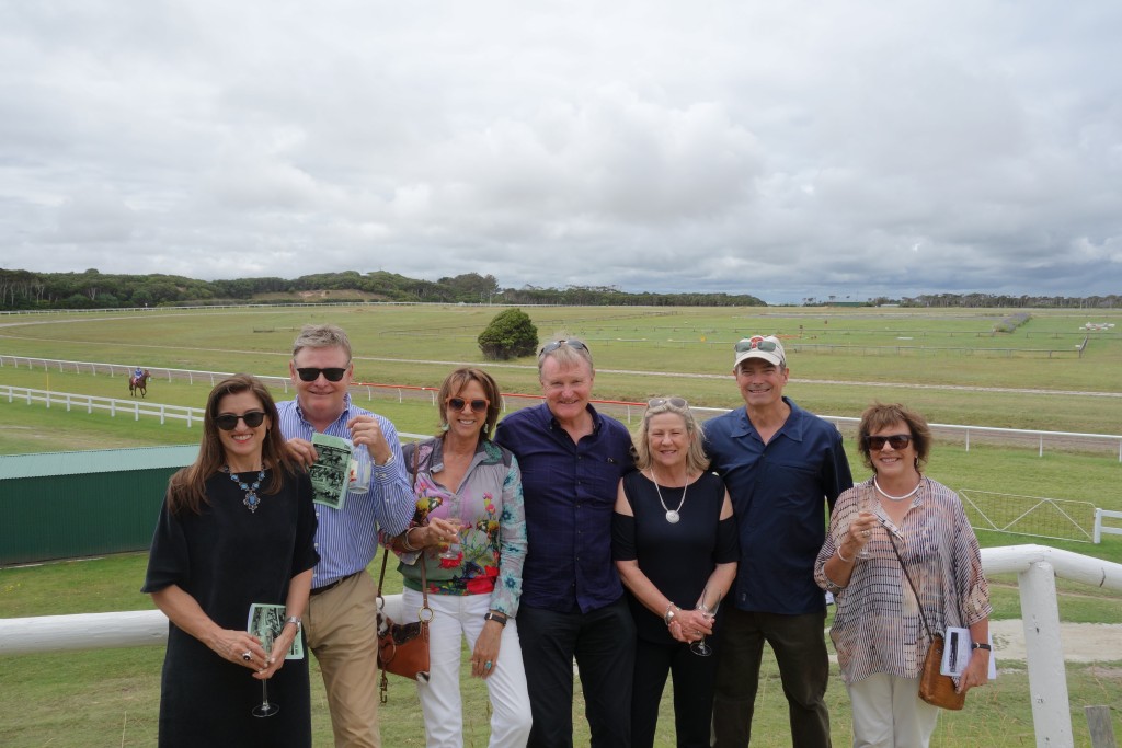 Our whole gang gets together for a photo at the races - Libby, David, Saan, Len, Julie, Bill and Trish