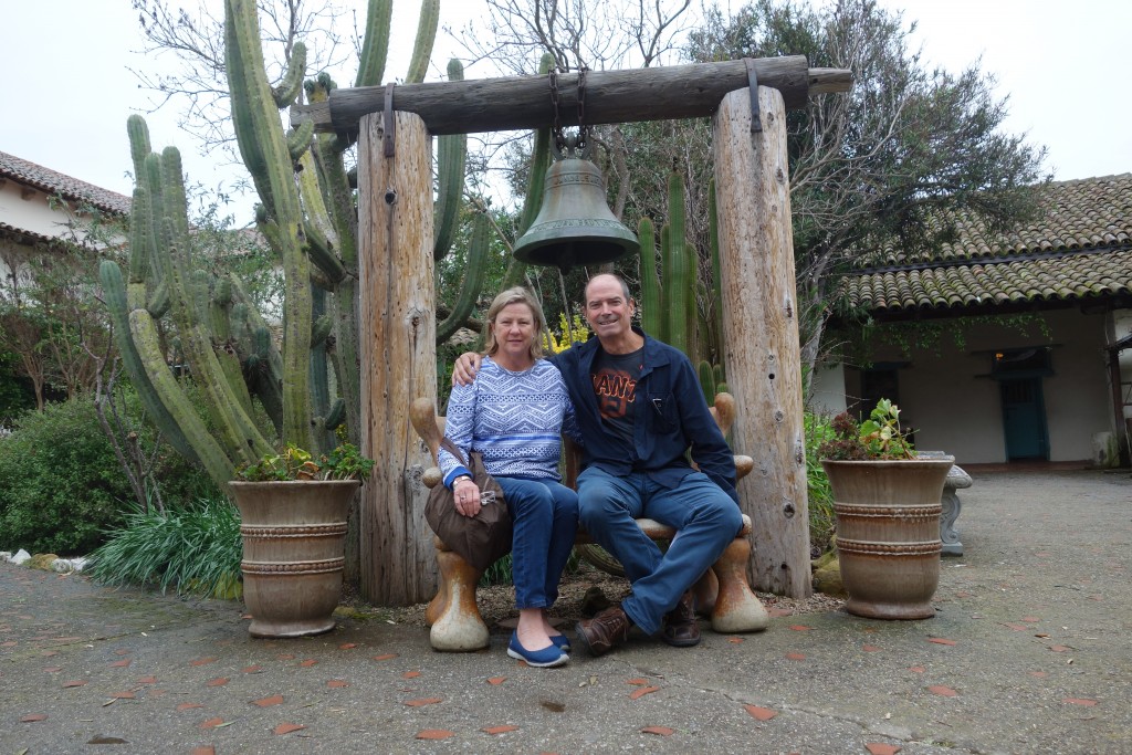 Julie and I in the garden of the mission