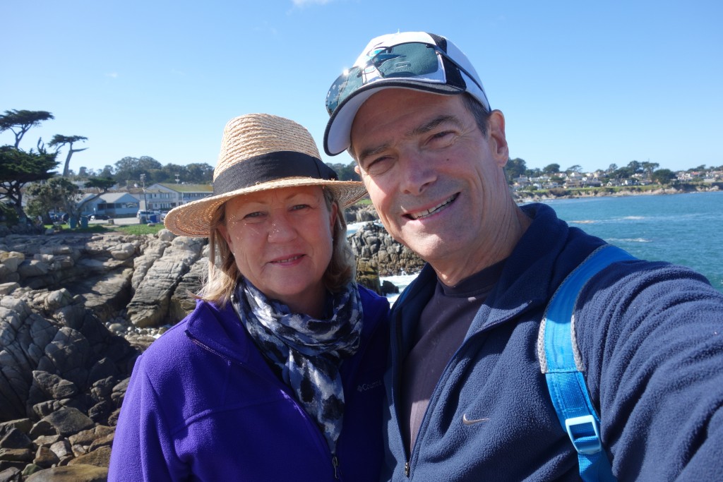 Here we are standing on Lovers Point of the Monterey Bay Coastal Trail