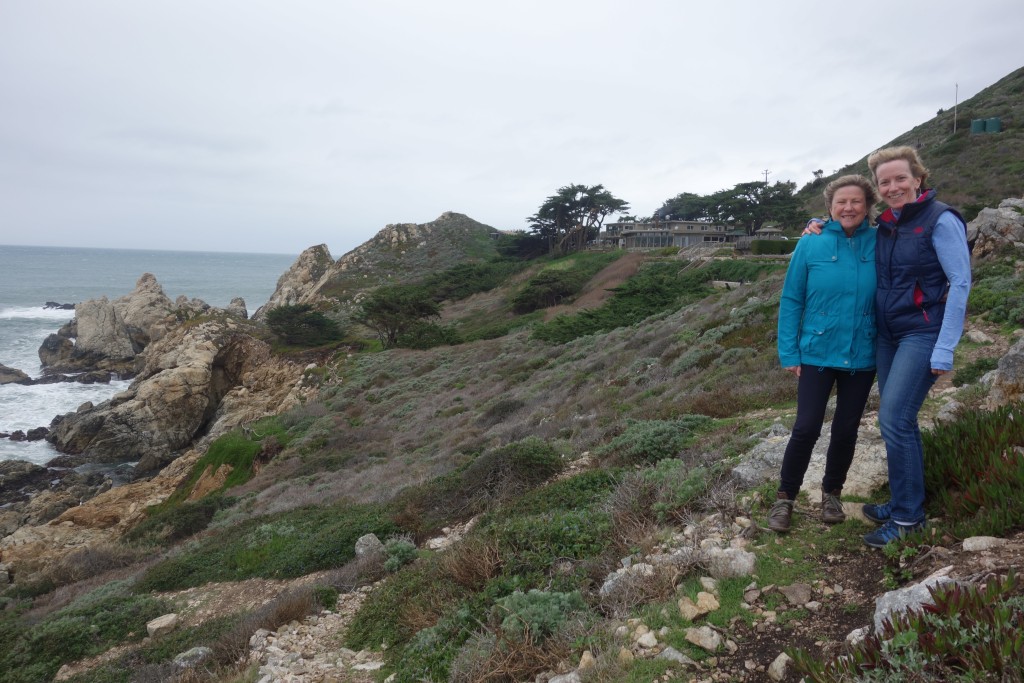 Julie and my sister Diane enjoying the windswept views of the California coast with our restaurant in the background