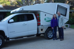 Julie and I proudly stand in front of Tramp on our morning of departure from my parents home