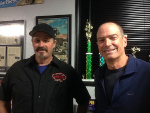 Bill and Toby at his Lavender Brothers shop in nearby Seaside where he designed and installed a new suspension system for Tramp