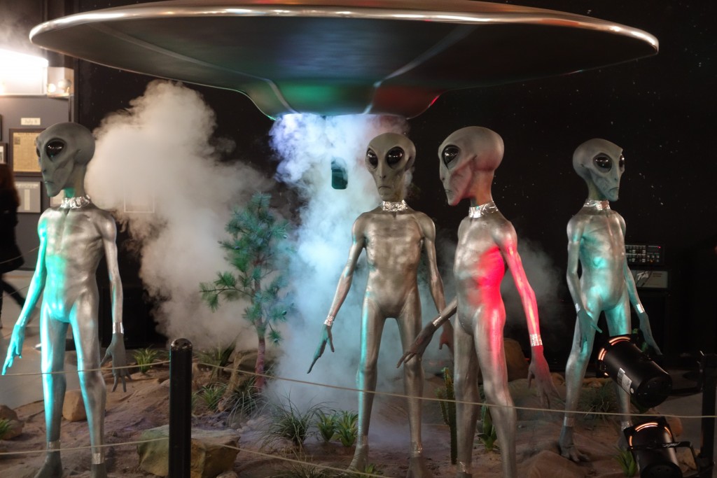 A reenactment of the aliens landing near Roswell, as depicted in the surprisingly good museum