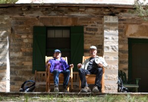 Enjoying the shade at historic Pratt Cabin in the heart of Guadalupe National Park