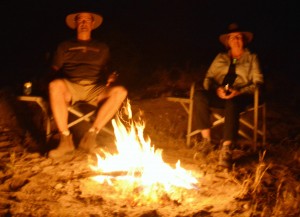 Enjoying a fire camping on the banks of the Rio Grande