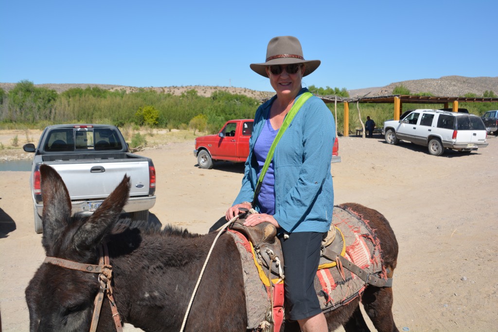 Julie's got this weird thing for donkeys and couldn't believe her luck she could ride one from the river to the village