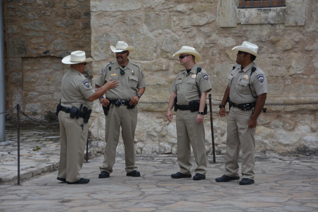 Texas' finest - not so much guarding the Alamo as loitering in front of the Alamo