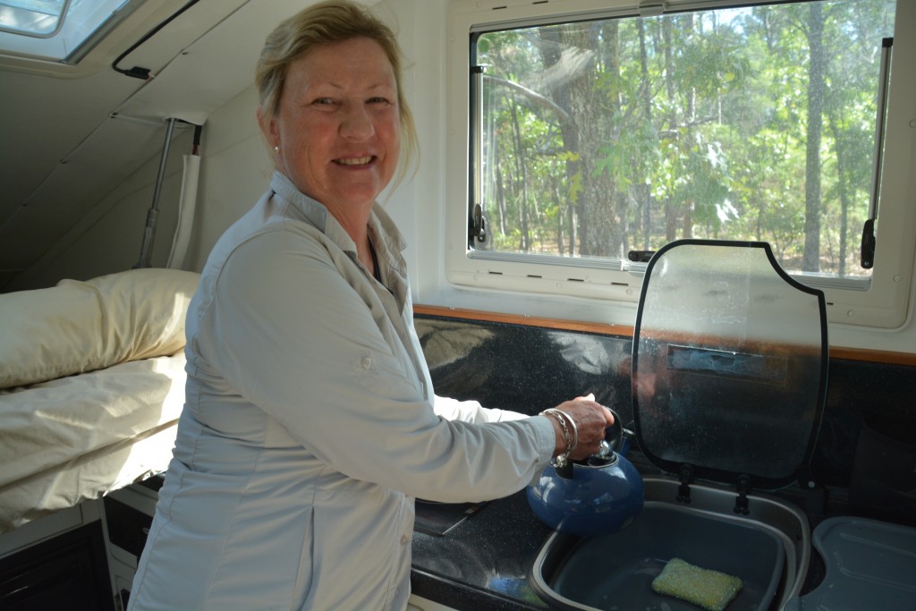 Julie is the master of our travelling kitchen; we have three ways to cook - inside, outside on the propane cooker or on the open fire