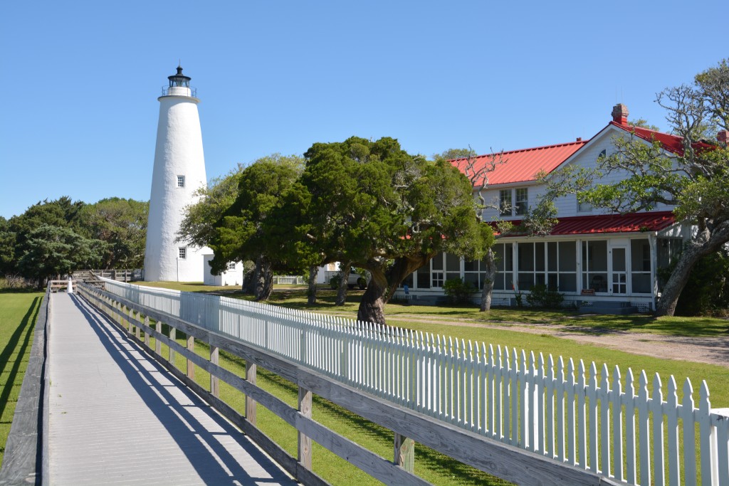 The historic lighthouse on Orcacoke - one of four that feature on the Outer Banks islands