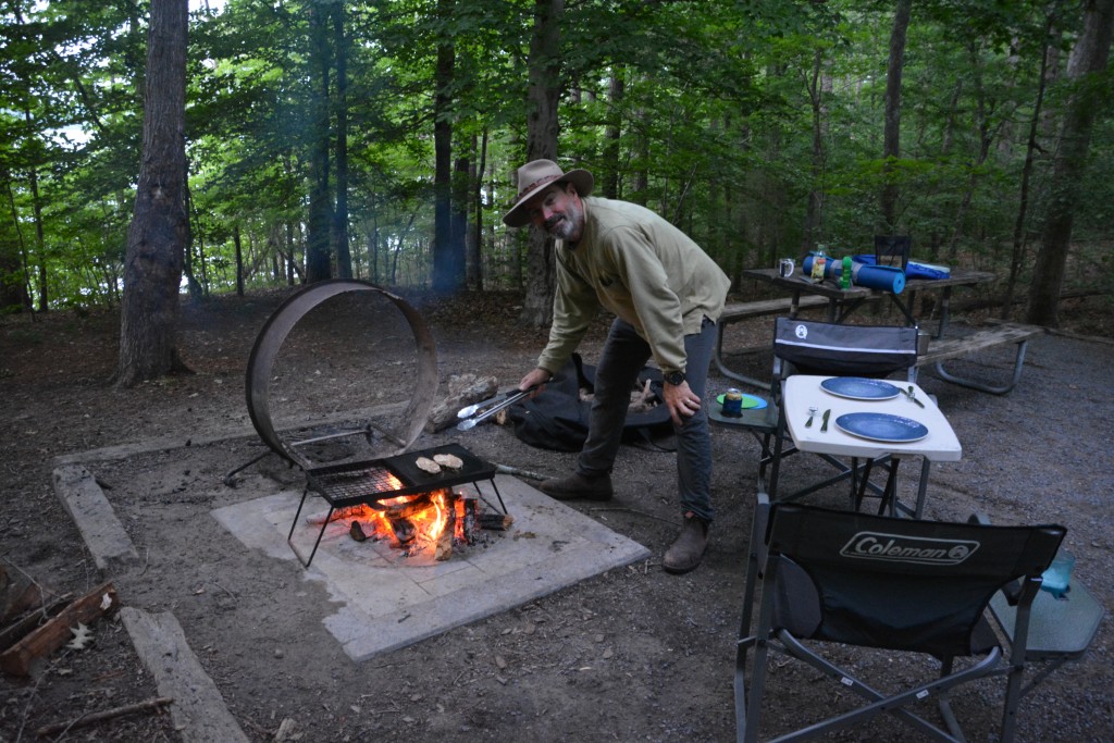 Cooking up some dinner at Lake Jordan in central North Carolina, a beautiful spot to spend the night