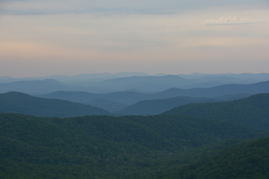 One of our first views from the Blue Ridge Parkway - beautiful green rolling mountains fading off into the distance