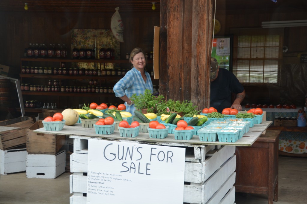 I sent Julie into this shop for a gun and she came out with tomatoes