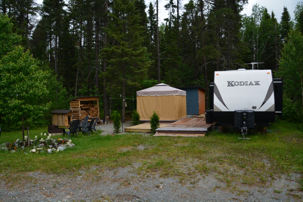 We stayed in a regional park one night for showers and found Quebecois took stagnant camping seriously, including bug tents, wood shelters and a storage shed