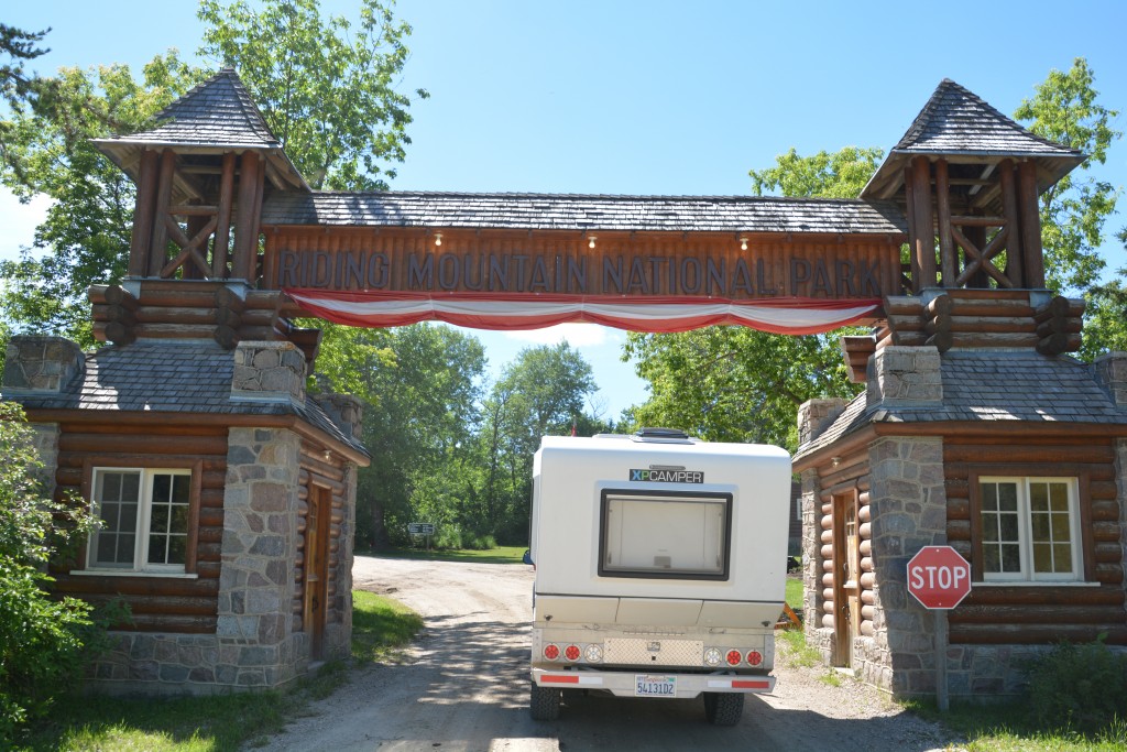 An old fashioned entrance into Riding Mountain National Park, apparently the last in Canada